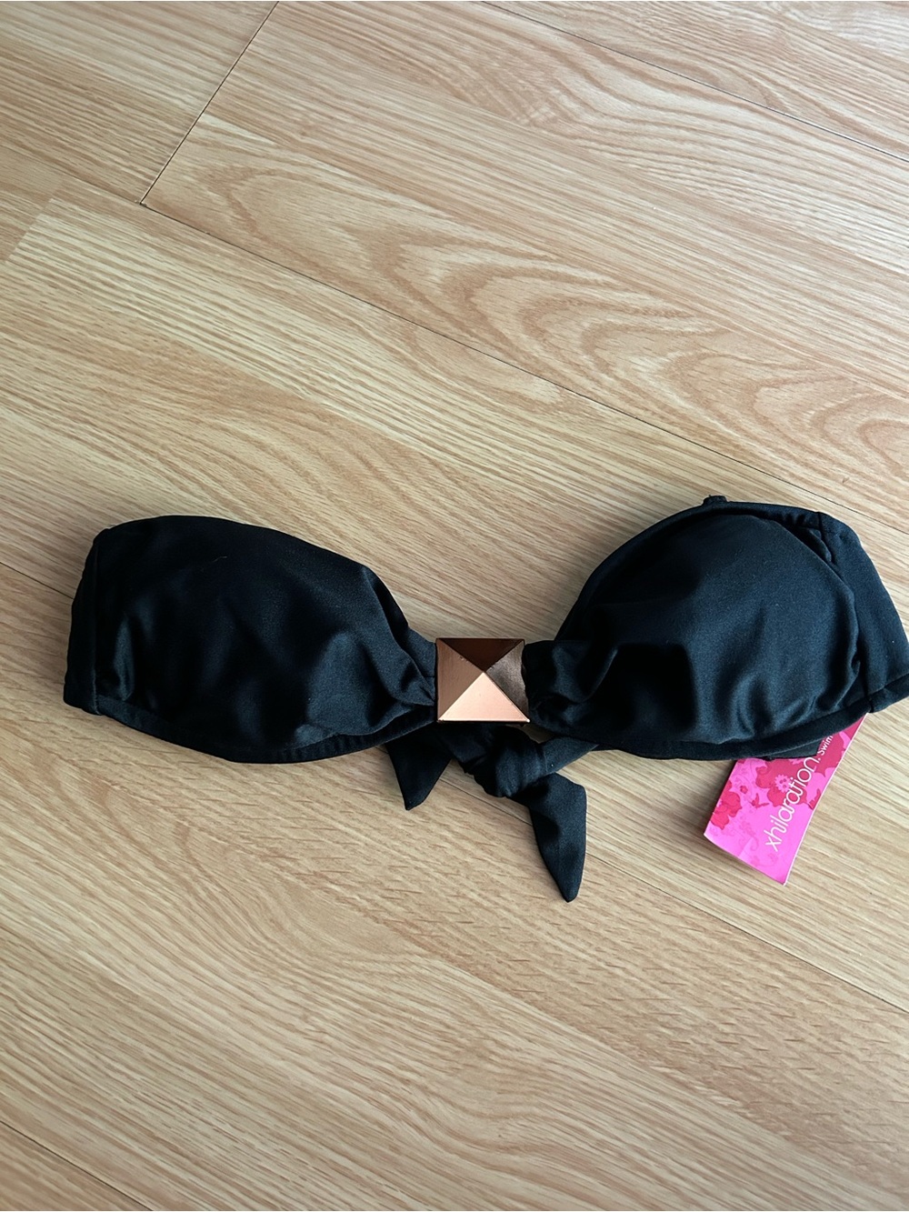 NWT Xhilaration Black Gold Trim Bandeau Bikini Top Medium
